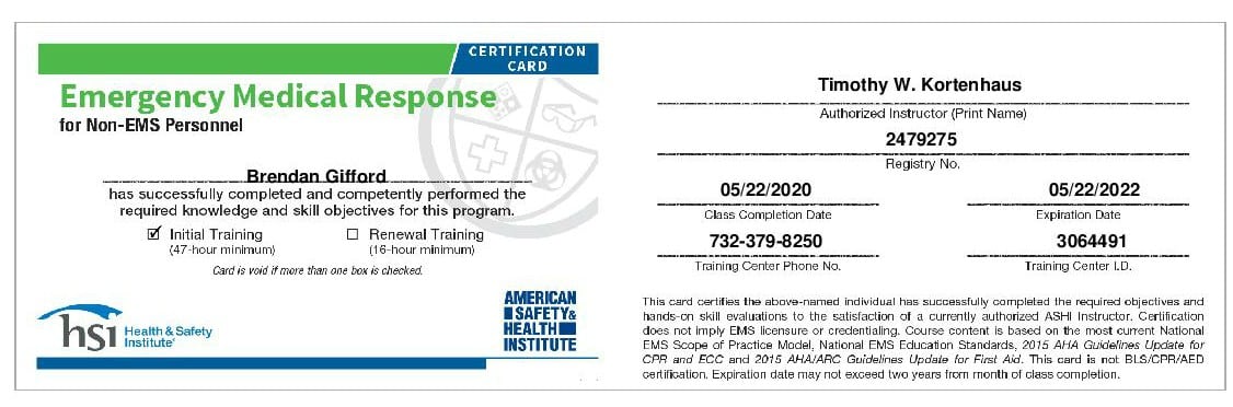 Emergency medical response certification