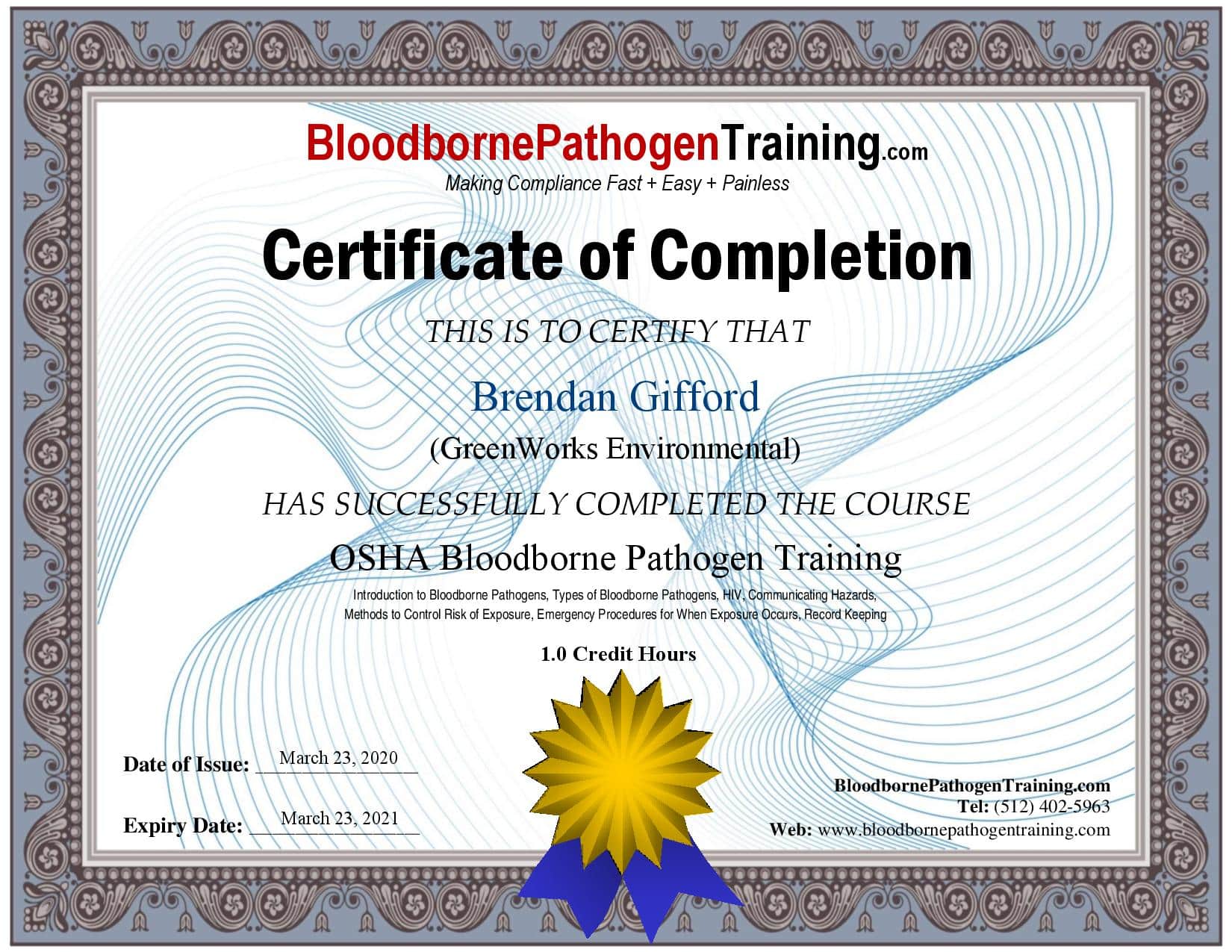 Gifford - bloodborne pathogen training