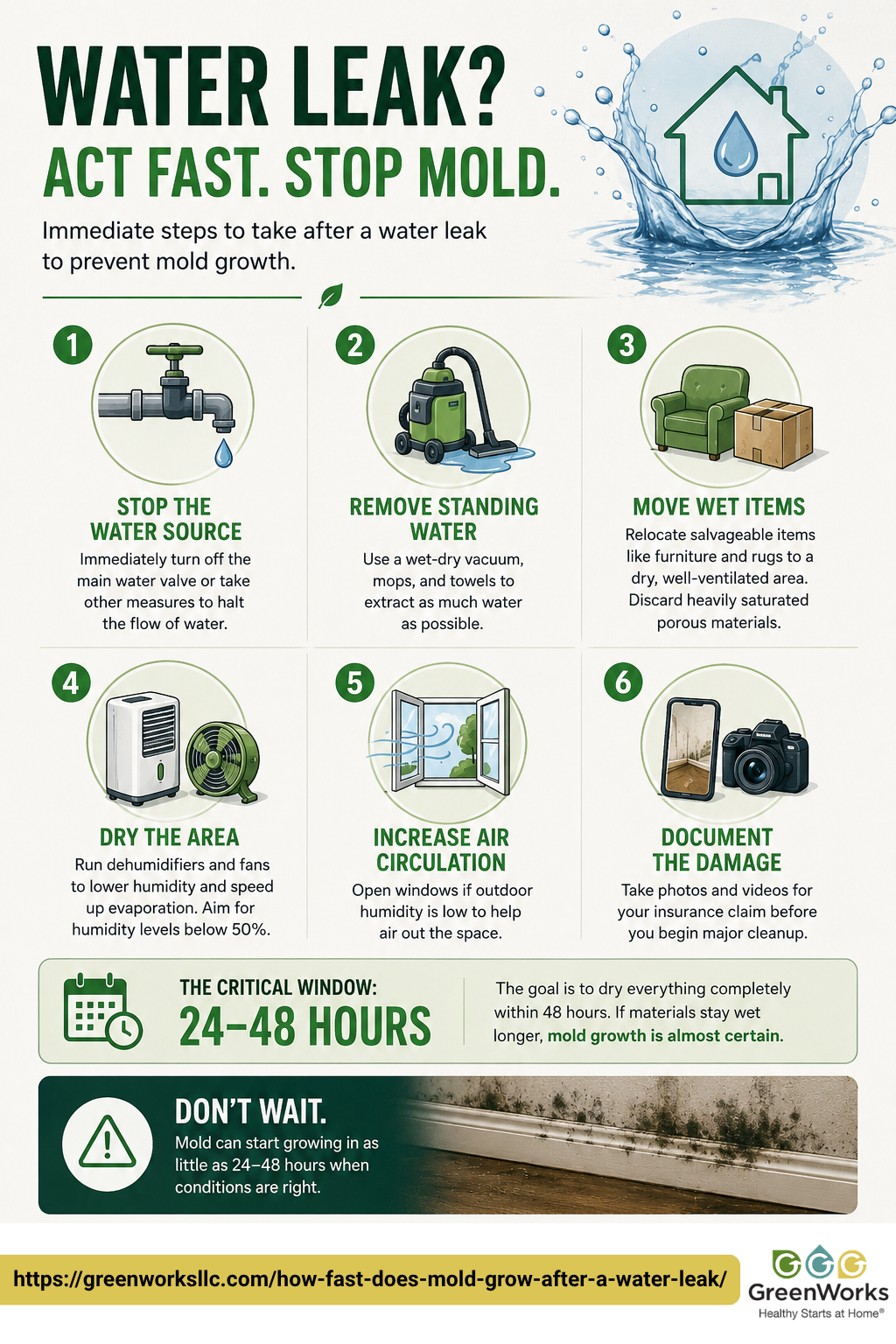 User-Inserted Water leak warning: prompt response required to avoid mold issues and protect your home.